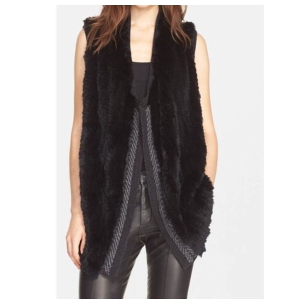 Vince Rex Rabbit Fur Drape Front Sweater Vest S